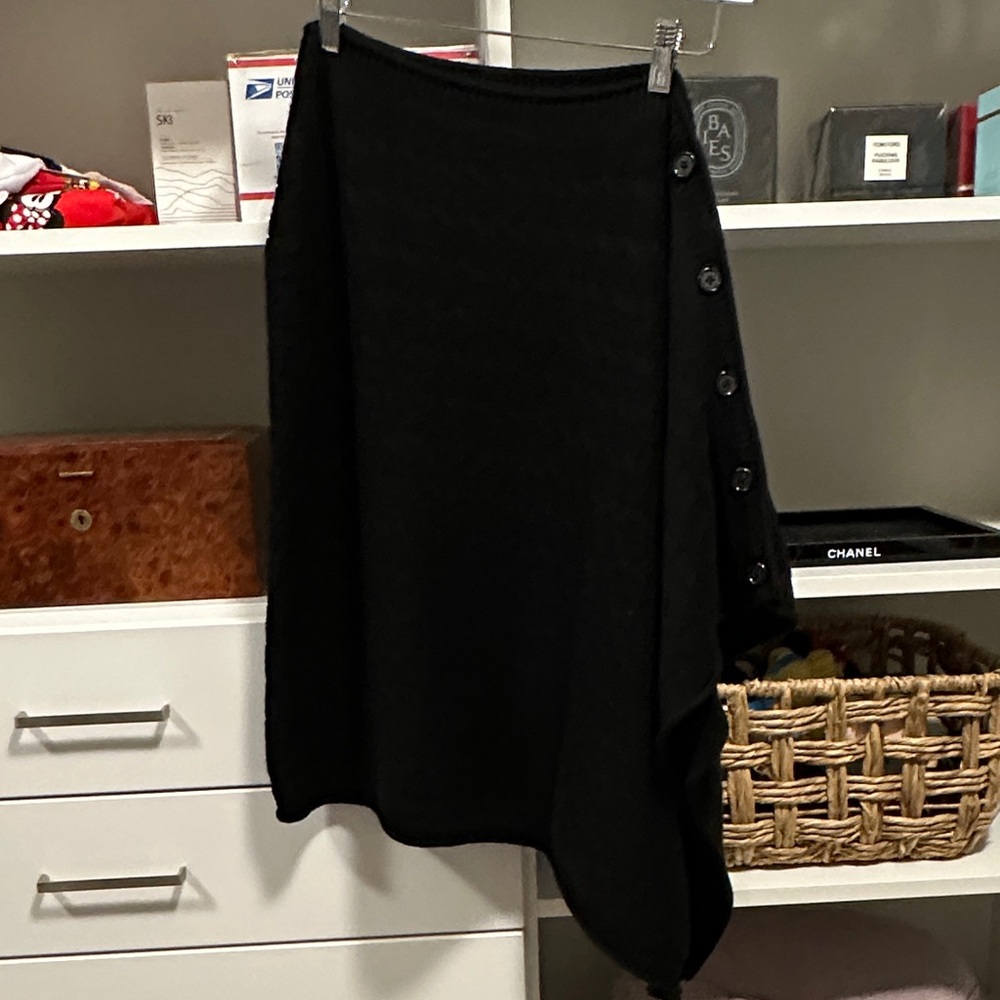 Vince Black Asymmetrical poncho with Button Accents.  Cashmere